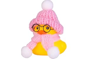 MuMyer Car Rubber Duck Ornament Winter Duck Car Dashboard Decoration with Mini Beanie Hat Glasses and Scarf (E3)