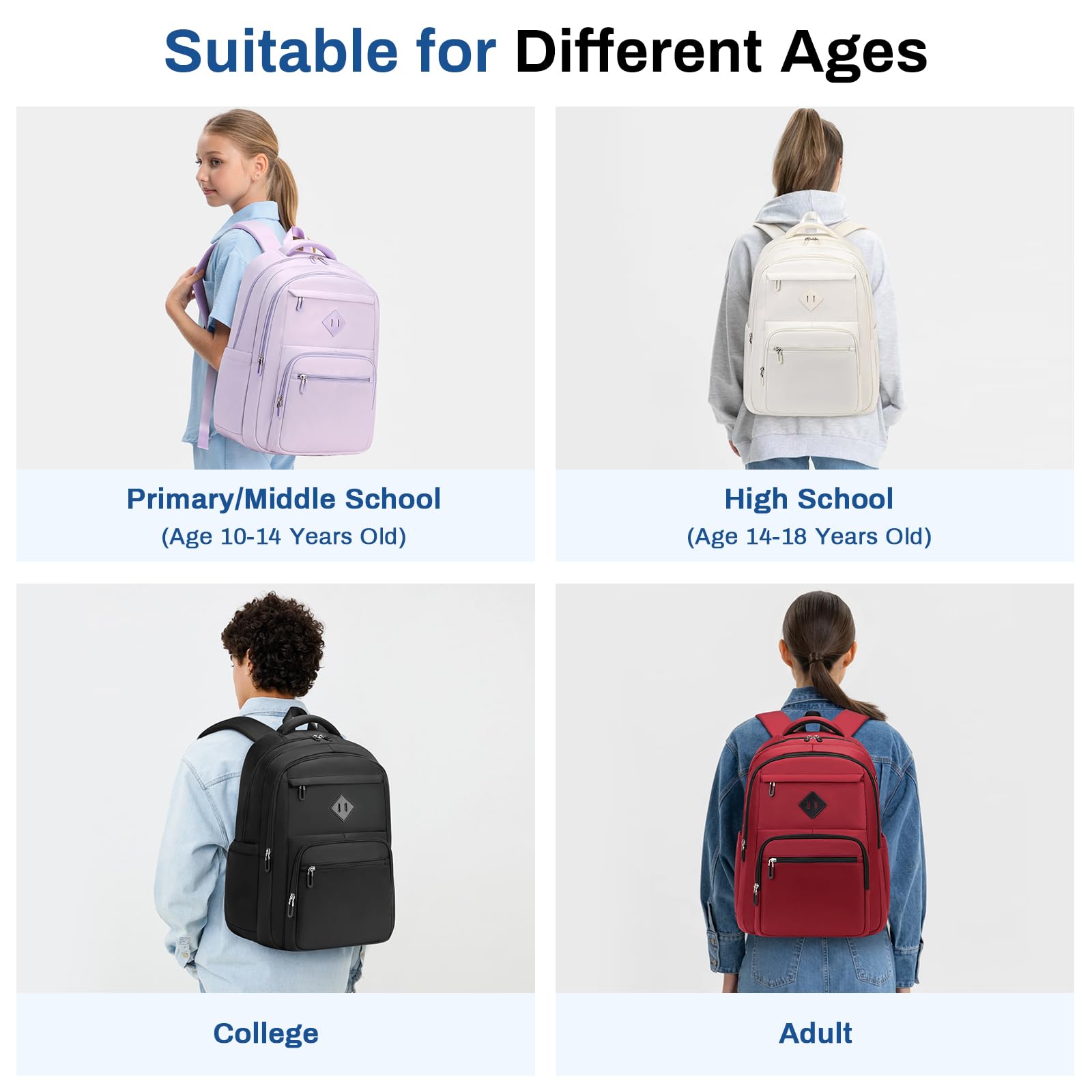 Sisipoet School Backpack for Girls, Lightweight Kids Bookbag Classic College Backpack for Teen Women with Luggage Strap, Age 8-18 Years Old, Purple