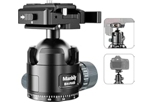 Manbily Low Profile Ball Head, 44mm Tripod Head with Picatinny to Arca-Swiss Adapter and 1/4" Quick Release Plate, CNC Aluminum 360° Head for Hunting Shooting Tripod DSLR Camera, Max Load 44lbs/20kg