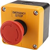 Baomain Red Sign Emergency Stop Switch, 660V Weatherproof Push Button Switch with Box (Latching Button)