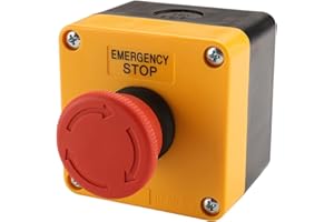 Baomain Red Sign Emergency Stop Switch, 660V Weatherproof Push Button Switch with Box