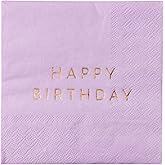 Bonjour Fête Purple Happy Birthday Small Party Paper Napkins | 3-Ply Napkins | Premium Cocktail Size | Gold Foil | Tea Party, Olivia Rodrigo Birthday, Taylor Swift Brunch | Pack of 20, 5" Folded