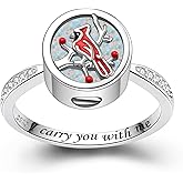 Circle Red Cardinal Urn Ring for Ashes - Sterling Silver Cremation Keepsake Ring with Opal Stone for Women