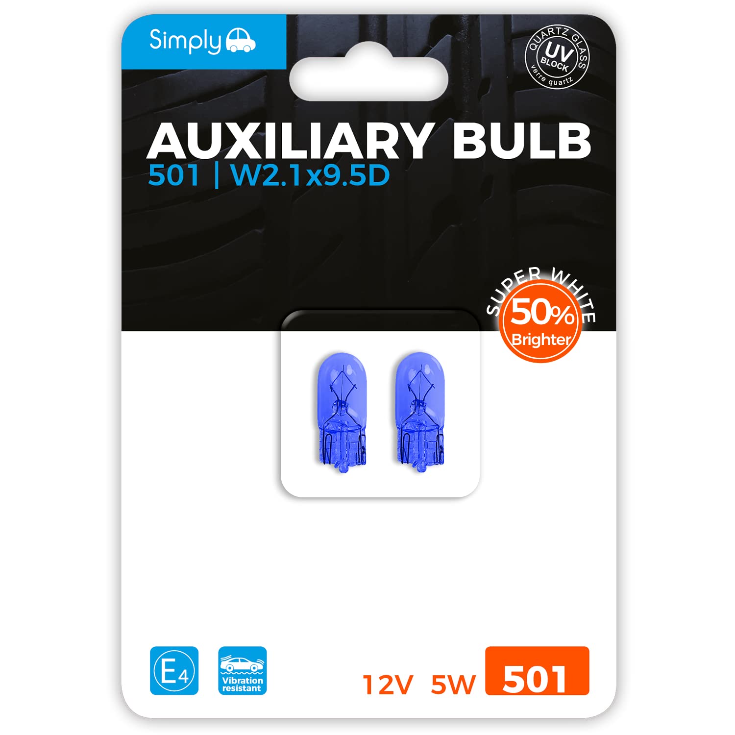 2x Ultra Power 5W Car Headlight Side Bulbs White/Blue (501/W5W/T10) BU501P