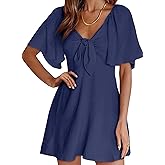Dokotoo Womens Dresses 2026 Spring Summer Deep V Neck Elegant Bow tie Mini Dress S-XL