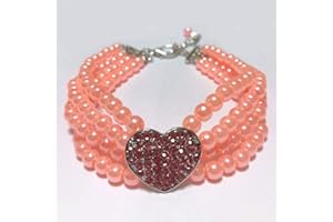 PETFAVORITES Dog Pearls Necklace Jewelry - Bling Dog Wedding Collar for Small Dogs Girl with Rhinestone Heart Charm - Female Puppy Chihuahua Yorkie Clothes Accessories (Pink Heart, 8 to 10-Inch)
