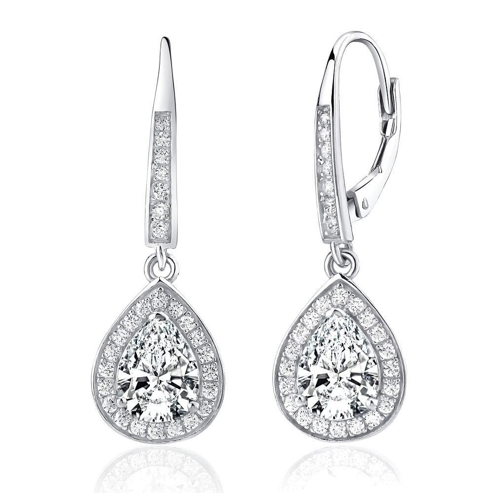 Silver Earrings with Cubic Zirconia Pendant Earrings 925 Sterling Silver