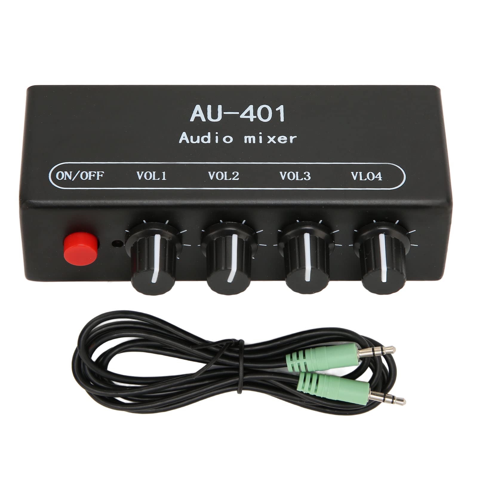 4 Channel Mini Audio Line Mixer, 4 in 1 Out Stereo Mixer 3.5mm Input, Low Noise DC 5V DJ Podcast Sound Mixer for Headphone Amplifier PC