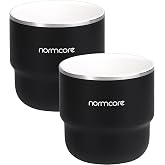 Normcore Espresso Coffee Cups, 7 oz Espresso Coffee Cup with Ceramic Coating, Double Wall Stainless Steel Coffee Mugs, 2 Pack, 210 ml, Black