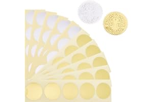 CRASPIRE 300pcs 1.77" Embossing Blank Stickers 2 Colors Gold Embossed Foil Certificate Self-Adhesive Sealing Stickers for Emb