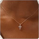 Kyazeo Cross Necklace for Women 18K Gold Plated CZ Diamond Cross Necklace Tiny Sideways Cross Choker Necklace Cute Cross Pendant Necklace Trendy Faith Jewelry