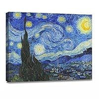 DongLin Art- Starry Night by Van Gogh Famous Oil Paintings Reproduction Modern Giclee Framed Canvas Prints Artwork Abstract Landscape Wall Art for Home Office Decorations（12 X 16 inch,30 X 40 cm）