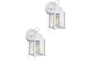 CORAMDEO Outdoor Wall Porch Light, Wall Sconce for Porch, Patio, Deck and More, E26 Medium Base Socket, Suitable for Wet Location, White Powder Coat Cast Aluminum with Beveled Glass 2 Pack