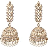Bohemian CZ Jhumki Bell Beaded Tassel Dangle Earrings for Women Gold Plated Vintage Ethnic Jhumka Crystal Indian Chandelier Statement Dangling Stud Traditional Gypsy Festival Jewelry