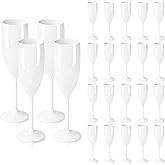 LEYIQU Plastic Champagne Flutes, Acrylic Glasses Goblets Cups Toasting Shatterproof Reusable Flute, for Valentine’s Day Wedding Party Mimosa Bar Anniversary Birthday (24, White)
