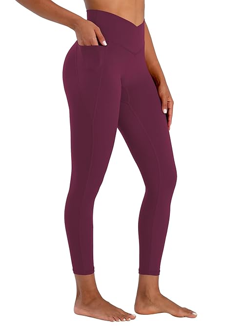Sunzel Butt Lifting Scrunch Leggings for Women with Pockets No Front Seam Crossover Workout Booty Yoga Pants Tummy Control 25" Inseam Cherry Red X-Small
