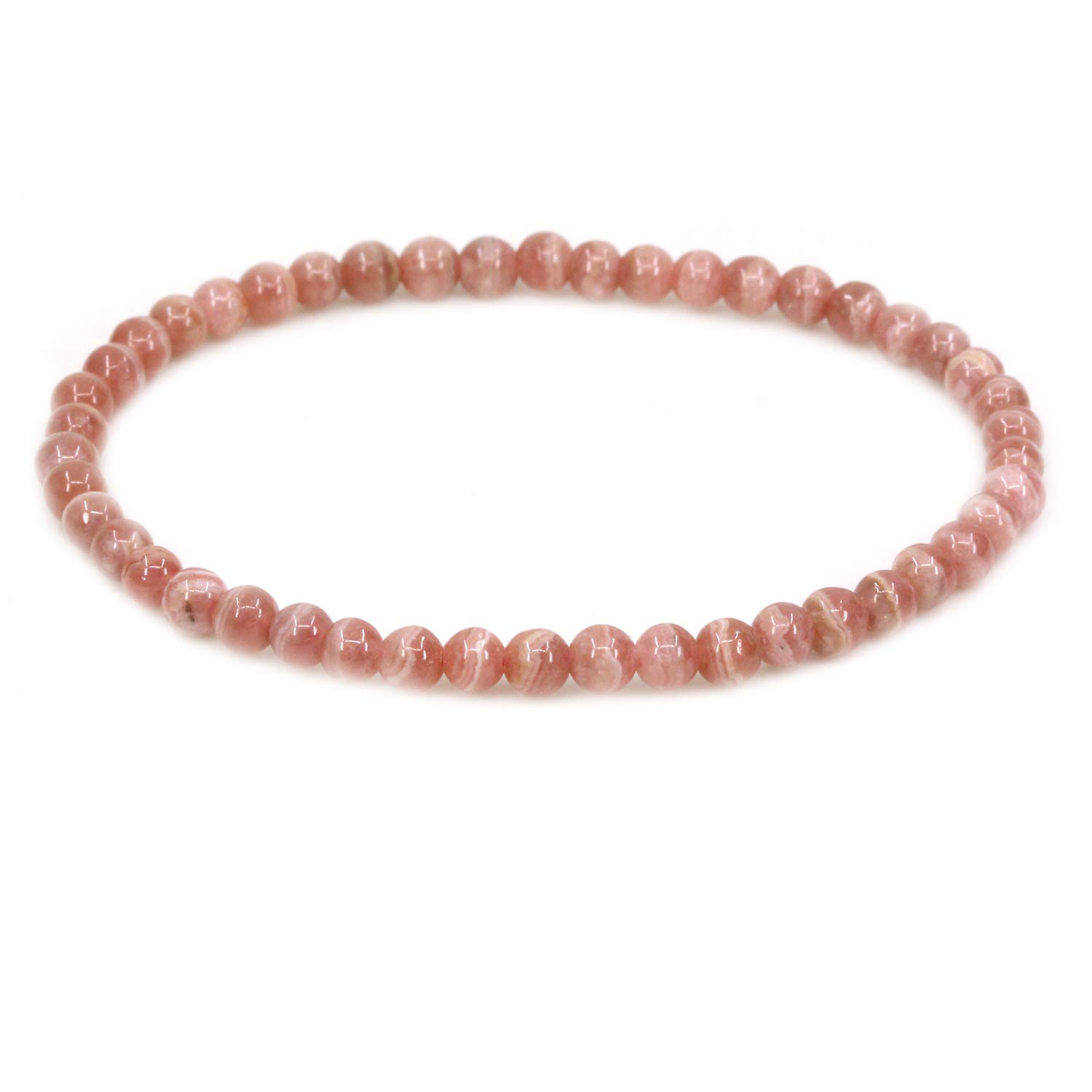 CHENYUE Natural AA Grade Argentina Rhodochrosite 4mm Round Beads Stretch Bracelet 7" Unisex