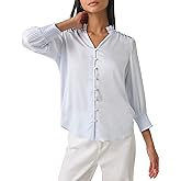 Karl Lagerfeld Womens Lightweight Ruffle Collar 3/4 Sleeve Button Front Blouse