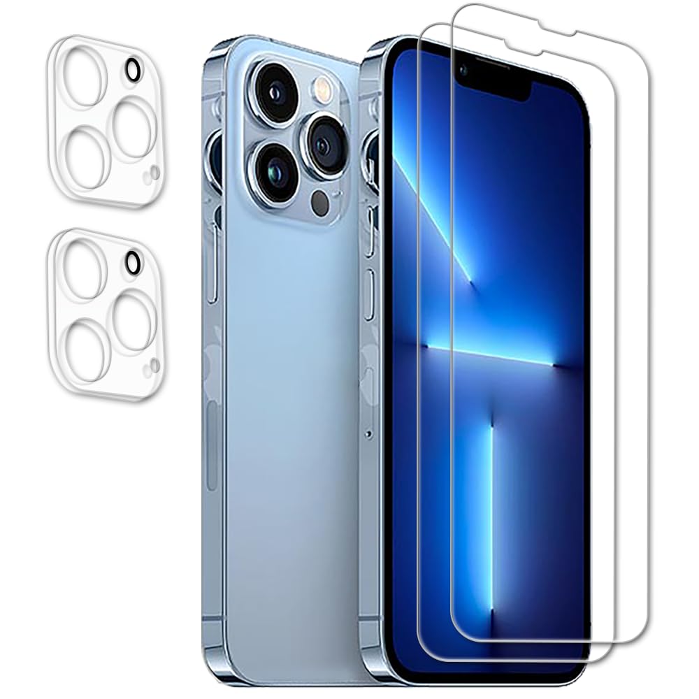 Tzstz 2+2 Pieces Screen Protector for iPhone 13 Pro, 9H Hardness, Anti-Scratch, iPhone 13 Pro Screen Protector Made of Tempered Glass
