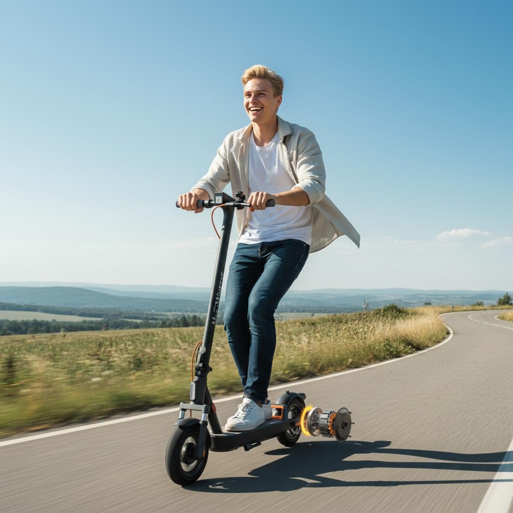 MEGAWHEELS Electric Scooter,Electric Scooter Adults with Suspension,28 Miles Long Range, 10in Pneumatic Tires,600W Motor,20 Mph Fast E Scooter with Smart APP for Commuting, Outdoor, Short Travel Image
