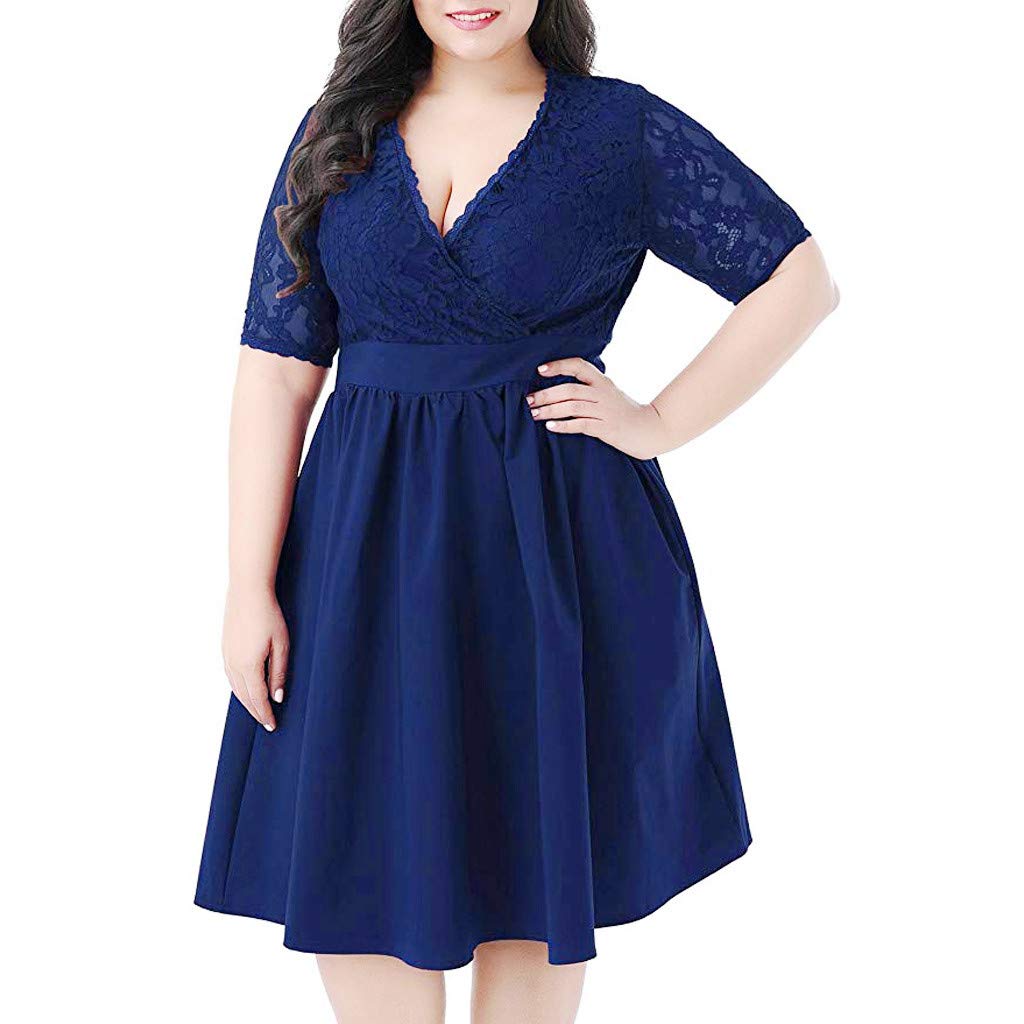 Buy apple LOL Women Plus Size V-Neck Short Sleeve Sexy Lace Stitching ...