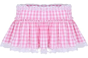 vastwit Unisex Women Ruffle Lace Pleated Gingham A-Line Mini Skirt Sissy Skirt for Crossdressing Men