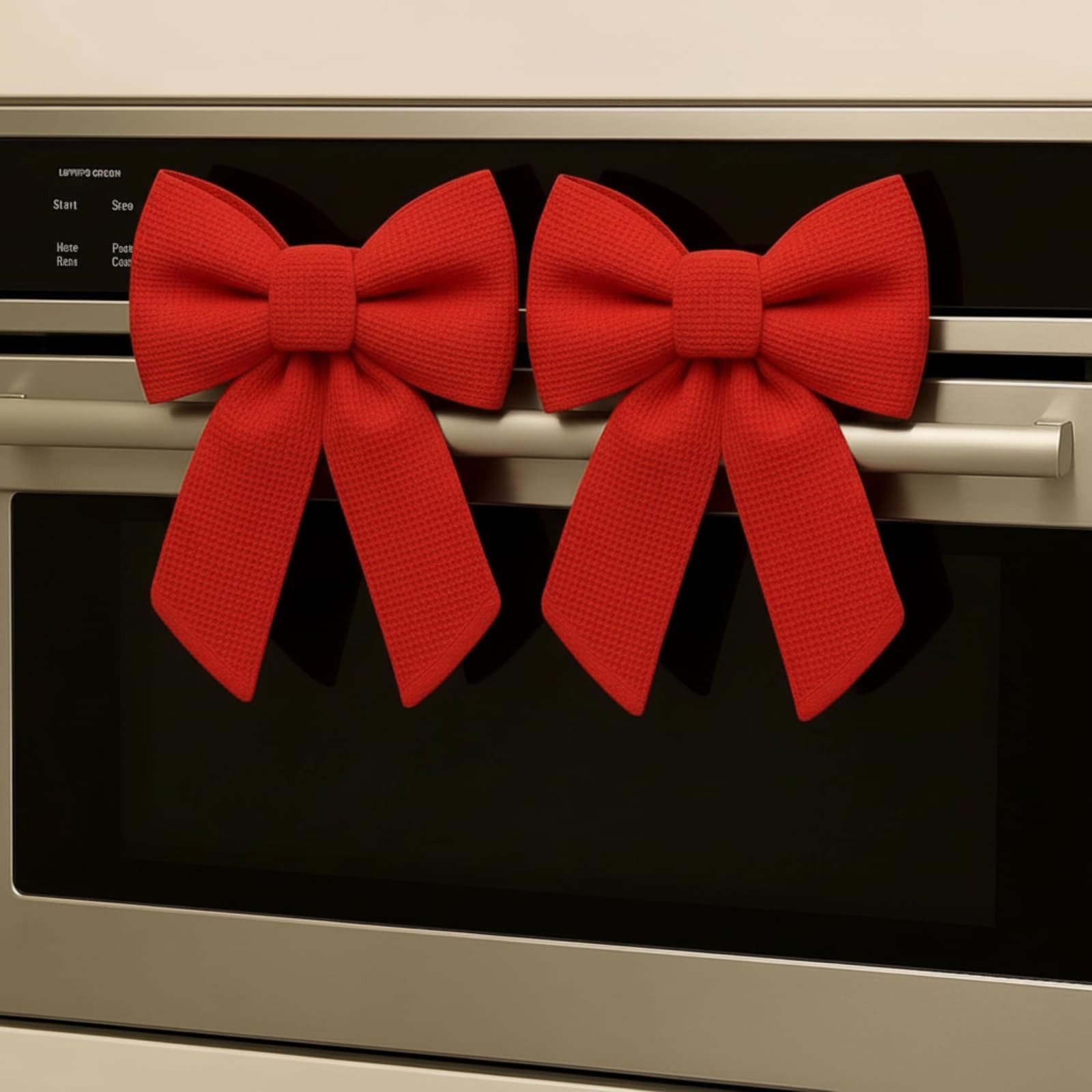 View 1 of Hungdao 2 Pcs Christmas Kitchen Towels Bows Decor Christmas Decorative Dish Hand Towels Red Bows for Xmas Bathroom and Kitchen Decor