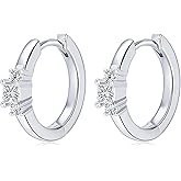 EONFUN Princess Cut Moissanite Hoop Earrings, D Color VVS1 925 Sterling Silver 3 Stone Earrings for Women Mother's Day Wedding Birthday Jewerly Gifts