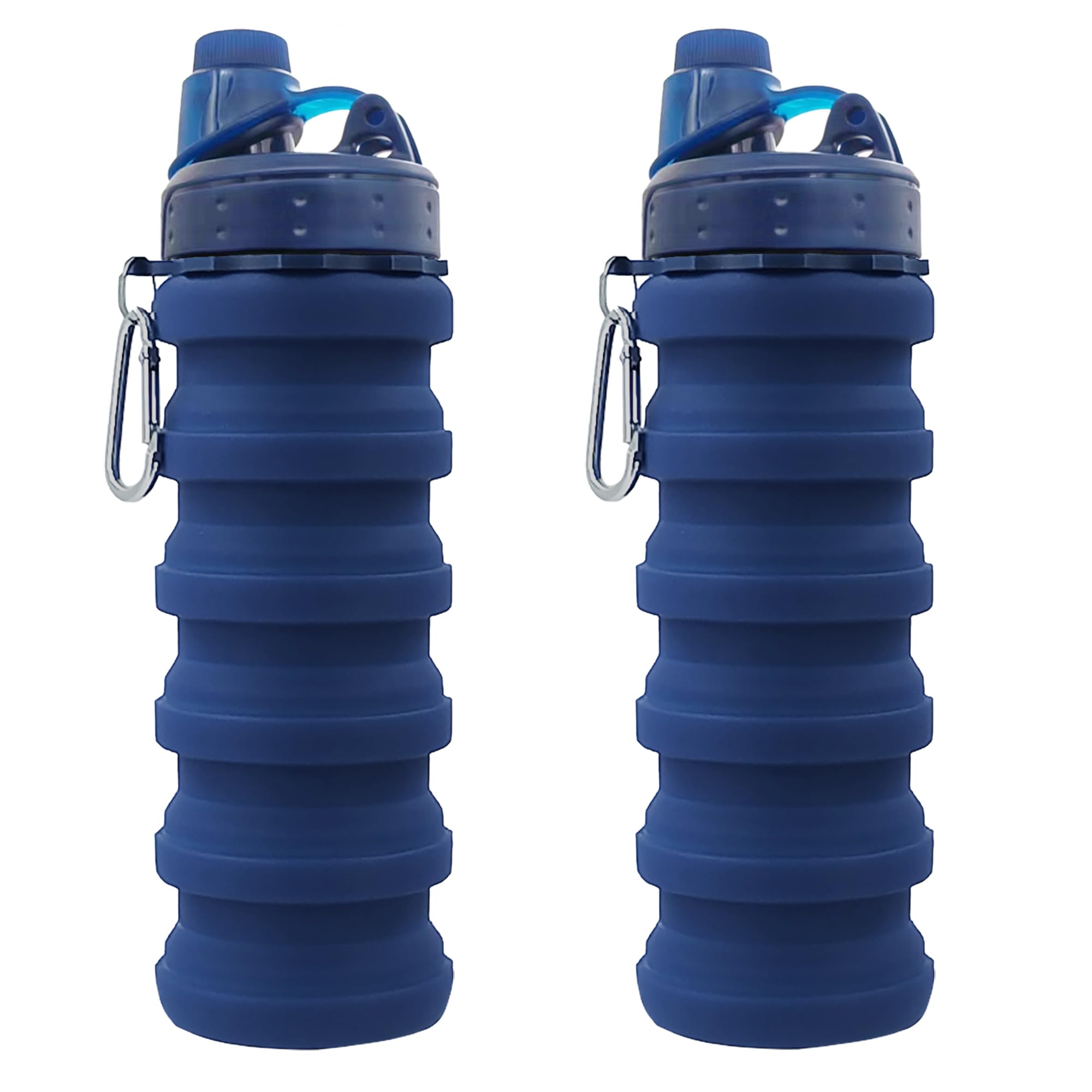 Photo 1 of YCTMALL Collapsible Water Bottles Two Pack - Travel Sports Portable Silicone Water-proof Camping Bottle with Mountaineering Buckle (500ml, Dark Blue & Blue)