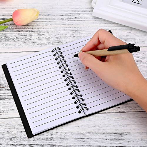 Mtlee 4 Pack Spiral Notebook Lined Notepad with Pen in Holder and Sticky Notes, Page Marker Colored Index Tabs Flags (Red, Blue, Brown, Black Cover) - Thumbnail 4