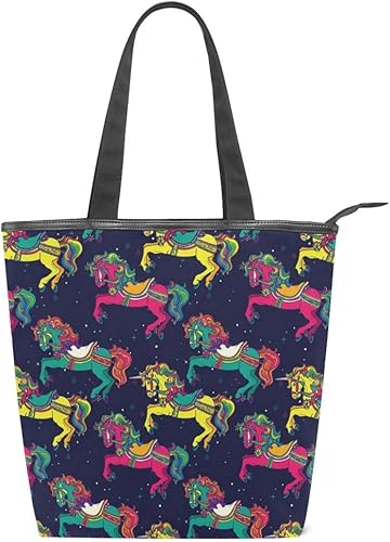 Amazon トートバッグ キャンバス バッグ 多機能 多用途 遊園地 回転木馬 ショルダー バッグ ハンドバッグ レディース 人気 可愛い 帆布 カジュアル マンゴra トートバッグ