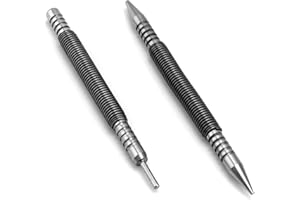 QWORK Pin Punches 1/32" & 1/16" Nail Set, Nail Setter and Hinge Pin Punch Set, 2 Pcs Double Head Spring Tool, 3500 PSI Strike