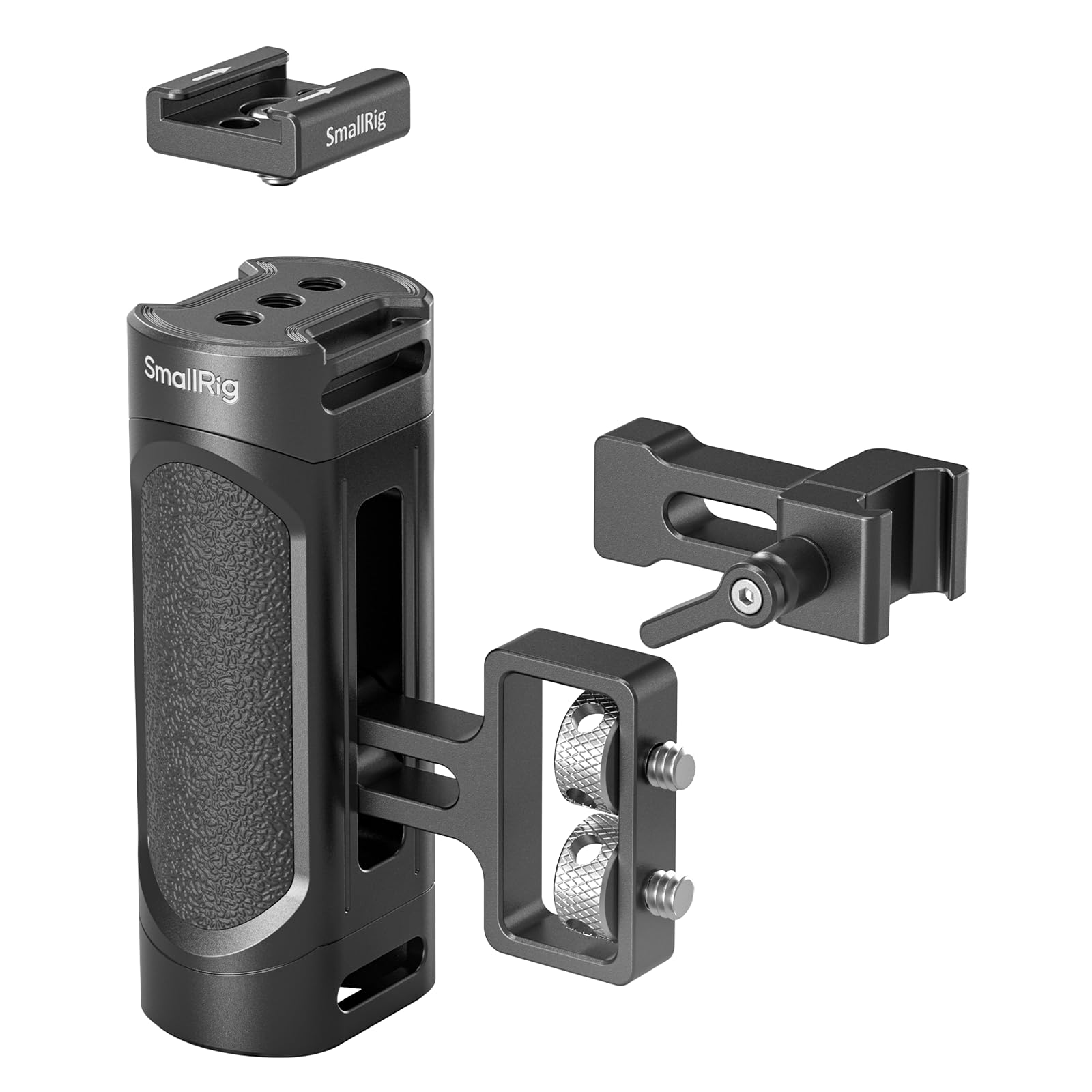 SMALLRIG Mini Camera Side Handle with NATO and 1/4"-20 Screws Installation Options, for Left and Right Hand, with 1/4"-20 Threaded Holes, Wrist Strap Holes, Cold Shoe, Up and Down Adjustable - 4816
