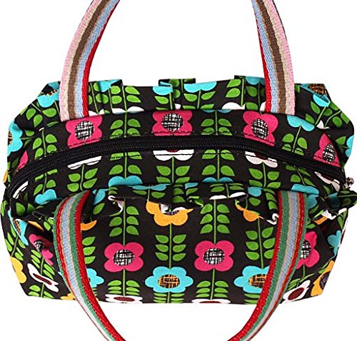 Ecokaki(TM) Canvas Lovely Printed Tote Ladies Handbag Lunch Bags Shopping Bag, Blue Flowers