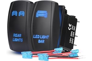 Weasch 2 Pack Rear Lights Rocker Switch Led Light Bar Rocker Switch, Laser On/Off SPST 5Pin Waterproof, 20A/12V 10A/24V, with