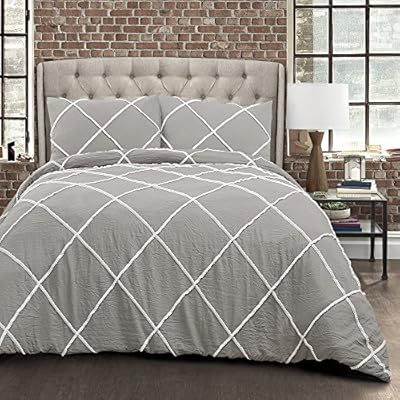 Amazon Com Lush Decor Diamond Pom Comforter 3 Piece Set With