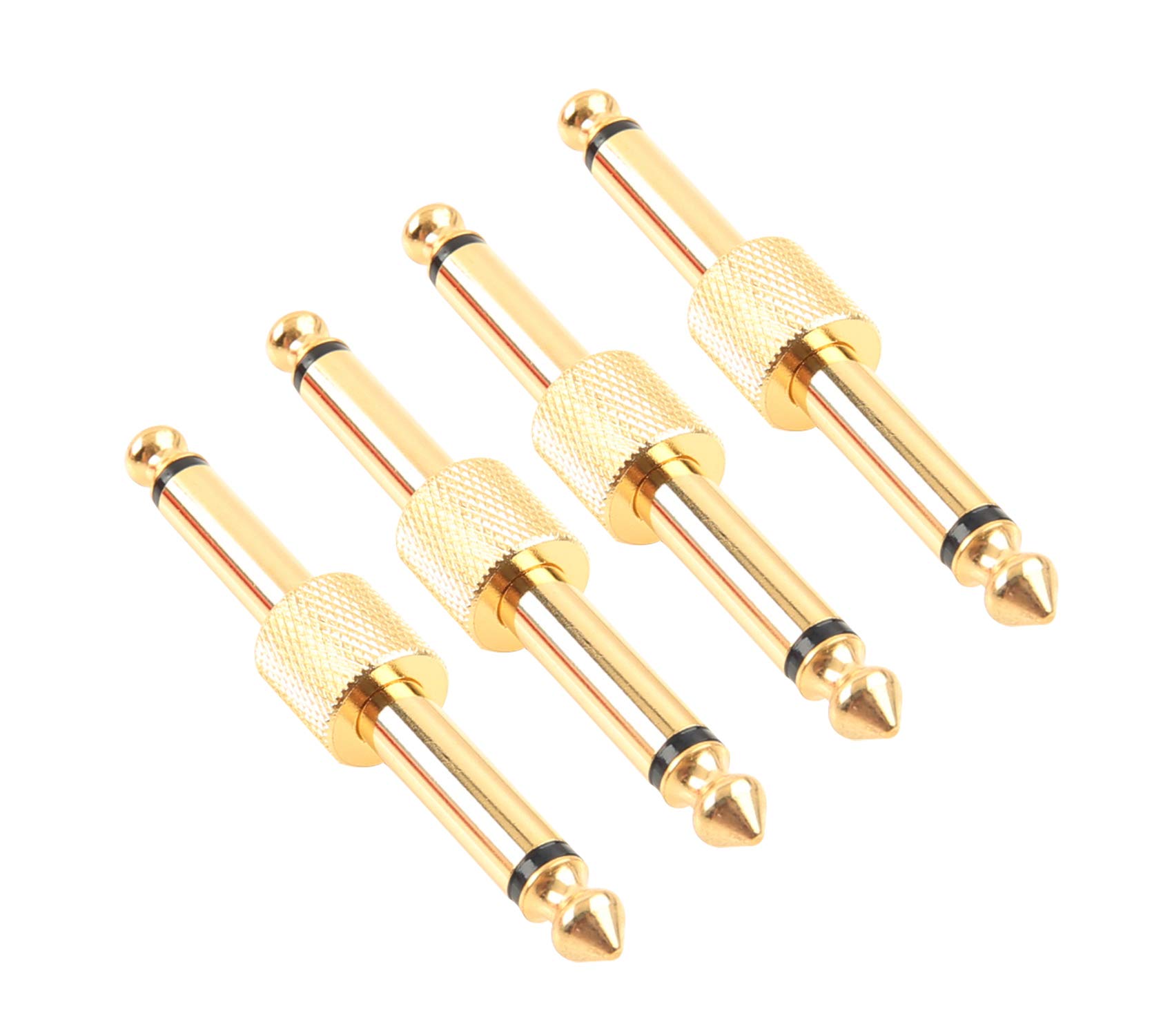 Devinal 4-Pack Guitar Effects Pedal Couplers, 1/4" TS Straight Gold Plated Connectors - Professional Low-Noise Durable Audio Cables for High-Fidelity Rig Setup & Musician Accessories
