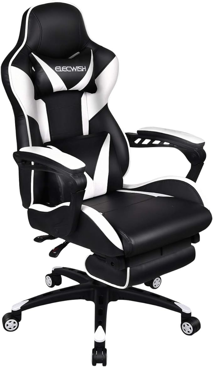 ELECWISH Gaming Chair with Massage & Footrest, Video Computer Chair
