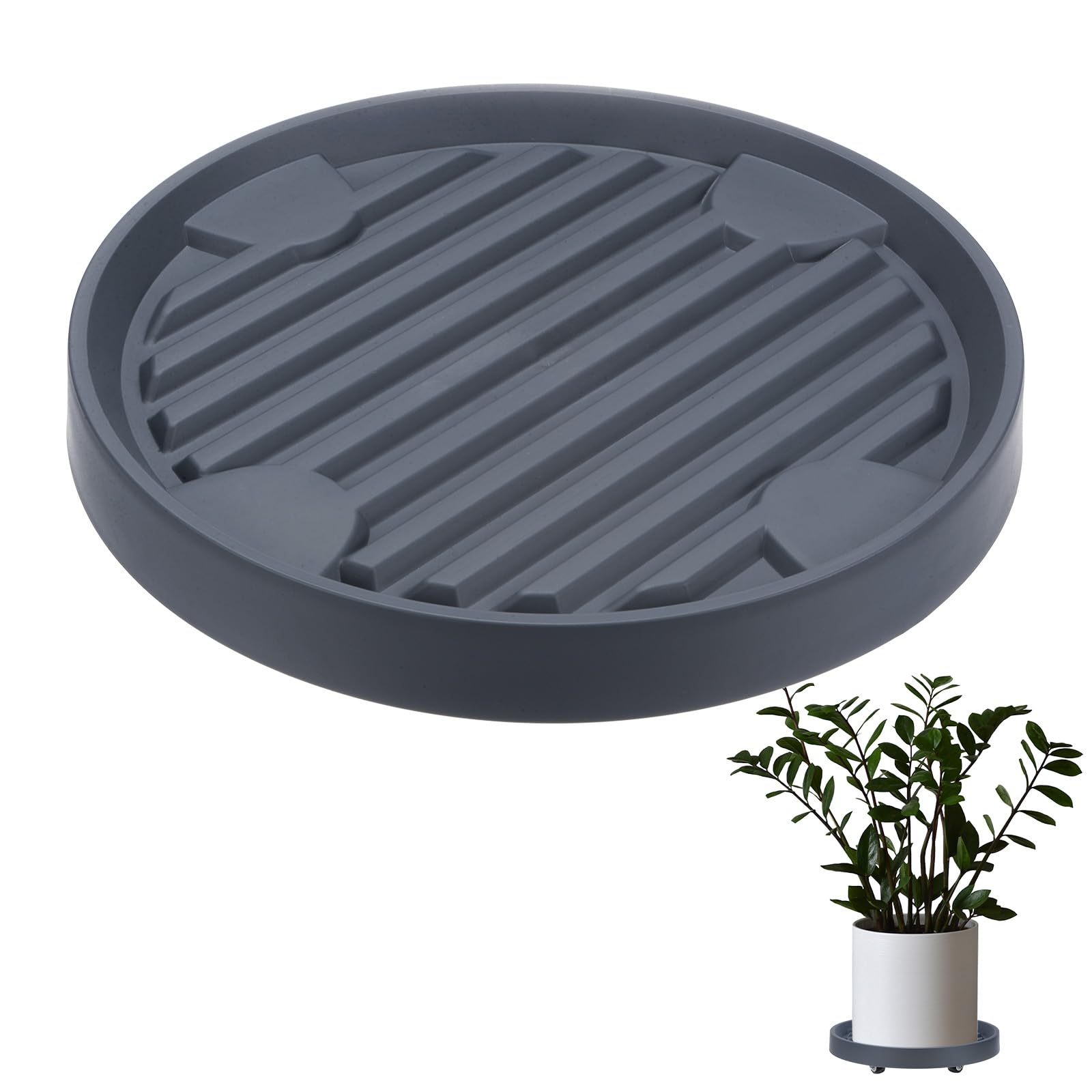 M METERXITY Plant Stand with Wheels, 31cm Round Plant Dolly with Hidden Rolling Casters for Indoor/Outdoor Flower Pot/Garden Planter, 360° Plant Pallet Trolley [165lbs, Grey]