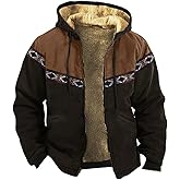 Glkaend Men's Cotton Winter Western Aztec Winte Jacket Fleece Lined Sherpa Zip Up Jackets with Hood Outerwear Coat