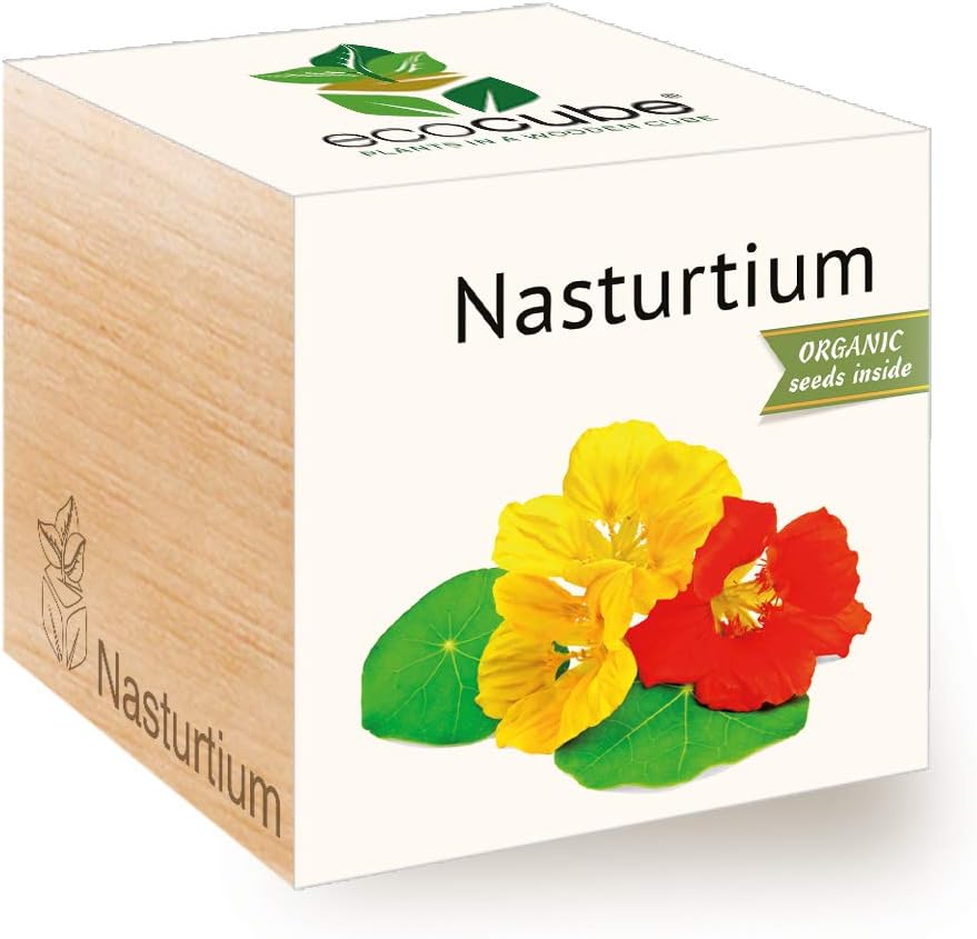 Feel Green Ecocube Nasturtium, Certified Organic, Grow Your Own Kit, Sustainable & Unusual Gift (100% Eco Friendly), Plant in A Wooden Cube, Made in Austria