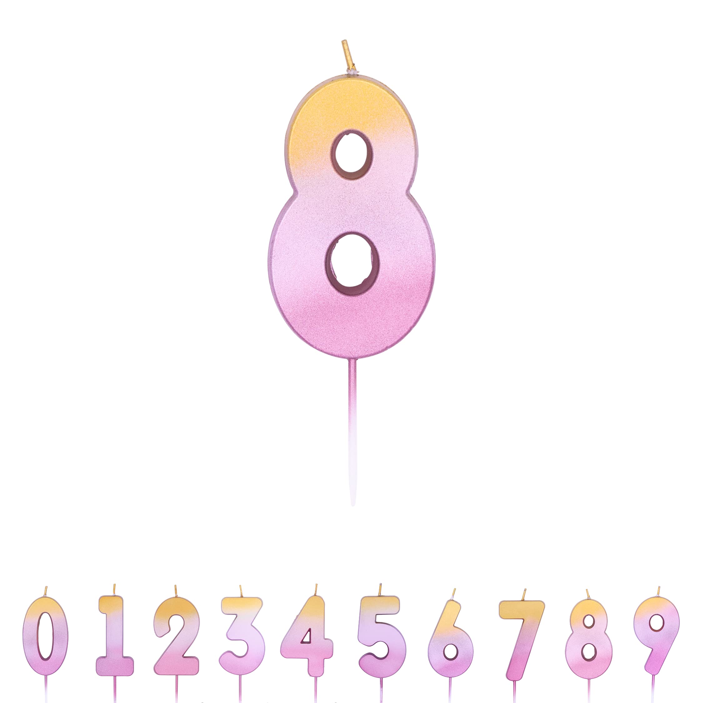 Pioneer Party Candle, Age Eight Cake Candle, Eighth Birthday Candles, 15890, Rose Gold Ombre