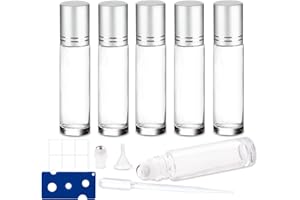 HTHOOOOOME 6 Pack Essential Oil Roller Bottles, 10ml Roller Balls for Essential Oils, Clear Glass Roller Bottles, Roll on Bottles with Stainless Steel Roller Balls, Labels, 1*Openers, 1*Funnels, 1*Dropper