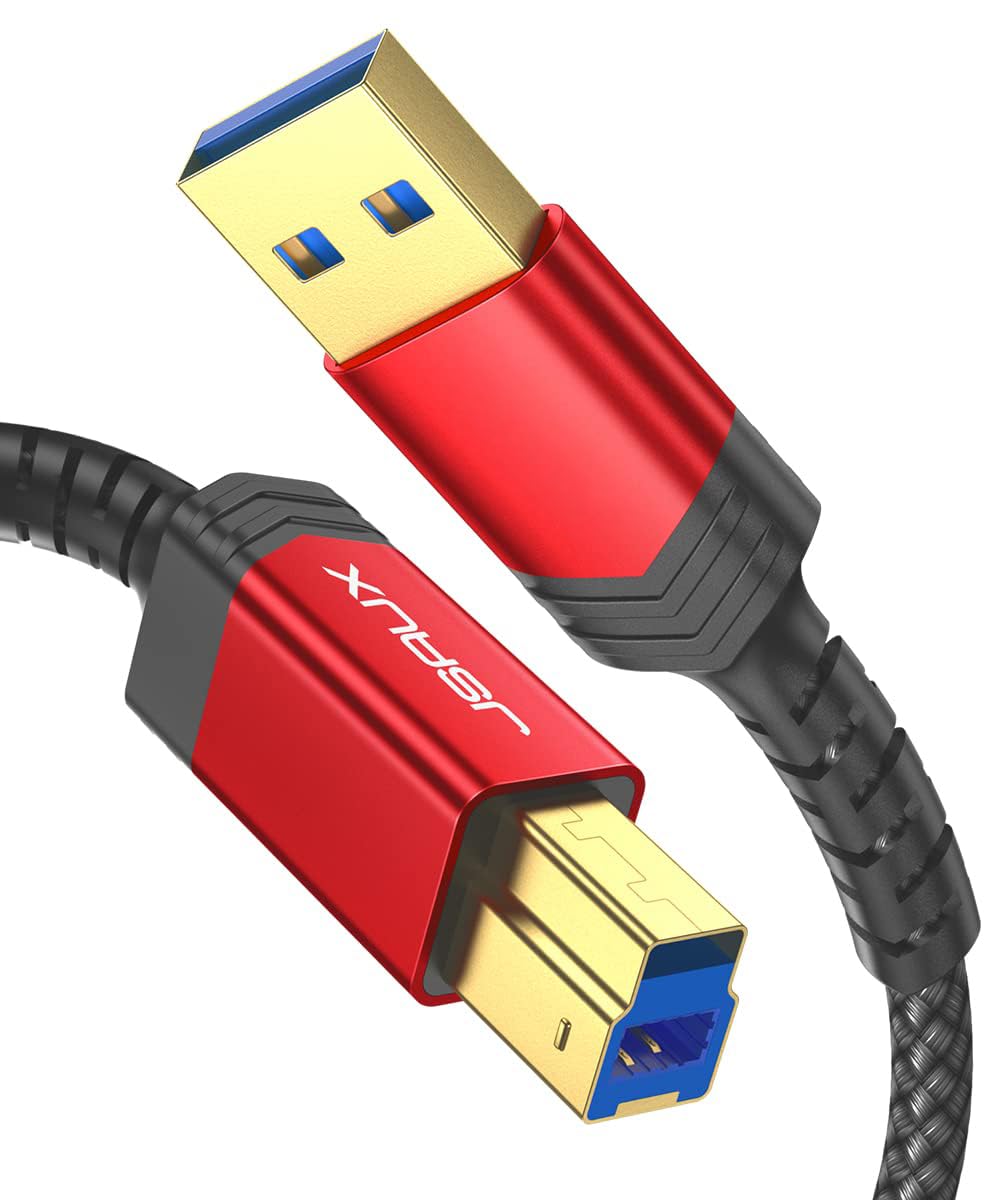 Photo 1 of JSAUX USB 3.0 Printer Cable, Type A Male to B 3.0 Male (3.3ft/1M) USB 3.0 Type B Upstream Cord Nylon Braided Compatible with Docking Station, External Hard Drivers, Scanner, Printer and More(Black)
