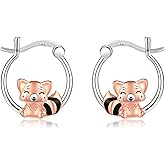YAFEINI Red Panda Hoop Earrings 925 Sterling Silver Red Panda Hoop Earrings Gifts Jewelry for Women