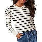 UNCLECAT Women's Striped Sweater Trendy Lightweight Sweaters Puff Long Sleeve Tops Casual Knit Pullover Shirts