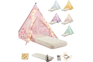 Heypappy 6 Pack Teepee Tent for Kids with Inflatable Airbed, Light, Toddler Tent Children Room Tents, Slumber Party Sleepover Tents, Indoor Outdoor Kids Play Tent Playhouse for Girls & Boys