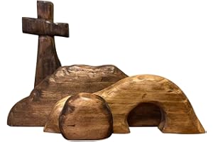 VYOFLA The Empty Tomb Easter Scene and Cross - Wooden Plus Thick Jesus Tomb Easter Tray Bundle Kit - Easter Home Figurine Ornament - Easter Table Decorations Jesus Puzzle Statue