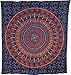 Luna Bazaar Kira Elephant Mandala Tapestry, Bohemian Wall Hanging and Bedspread (Large, 7 X 8 Feet, Blue and Orange, 100% Cotton, Fair Trade Certified)