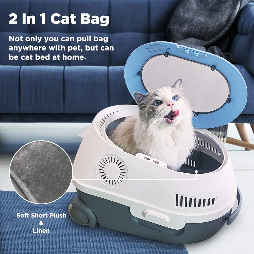 Awpland Cat Carrier Backpack with Wheels, Space Capsule Ventilate Transparent Kitty Rolling Bag with Fan & Light, Airline-Approved Pet Stroller with Soft Padded for Travel, Hiking and Outdoor : Pet Supplies